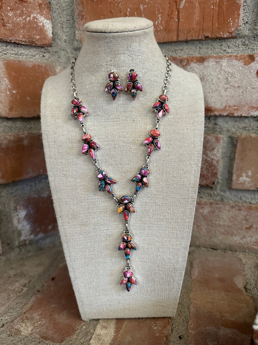 Handmade Sterling Silver & Pink Dream Mojave Lariat Necklace Set