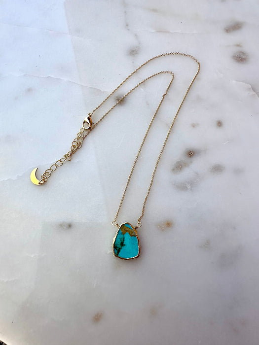 “The Golden Collection” Earth Wind Fire Handmade Natural Turquoise 14k Gold Plated Necklace