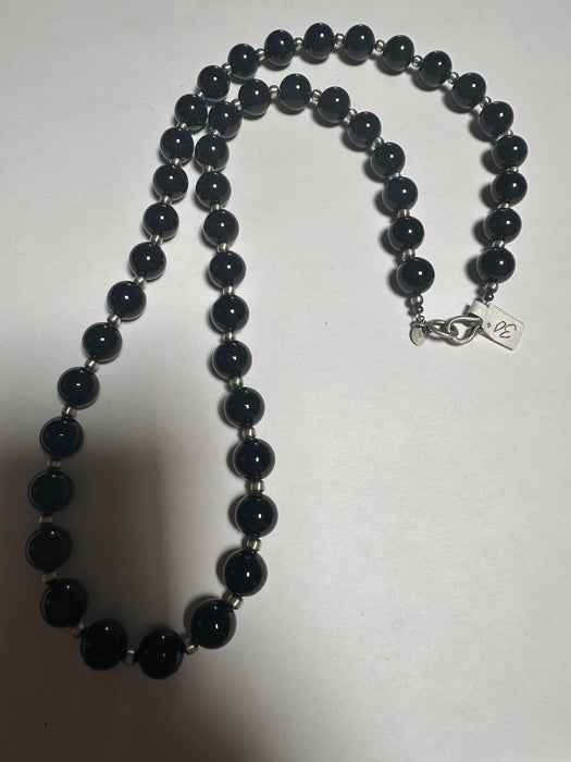 Navajo Pearl Sterling Silver & Black Onyx Beaded Necklace 30”