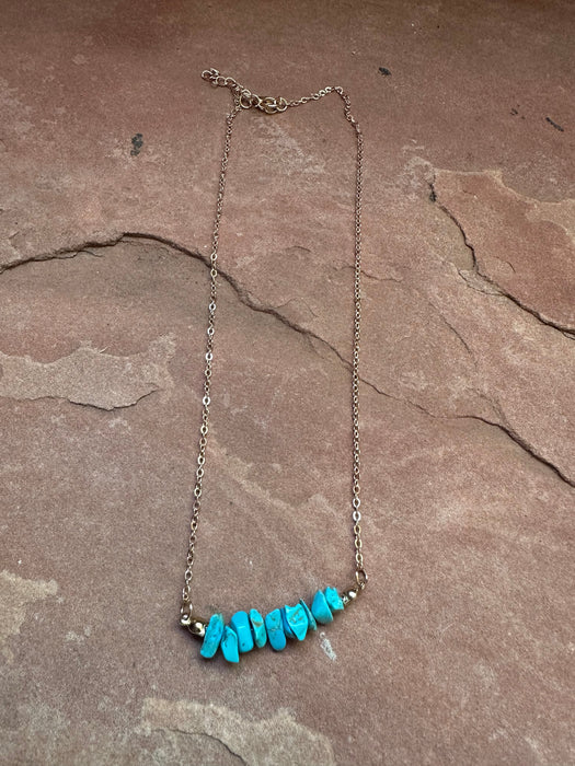 “The Golden Collection” Handmade Natural Turquoise Stone Chip Gold Plated Necklace