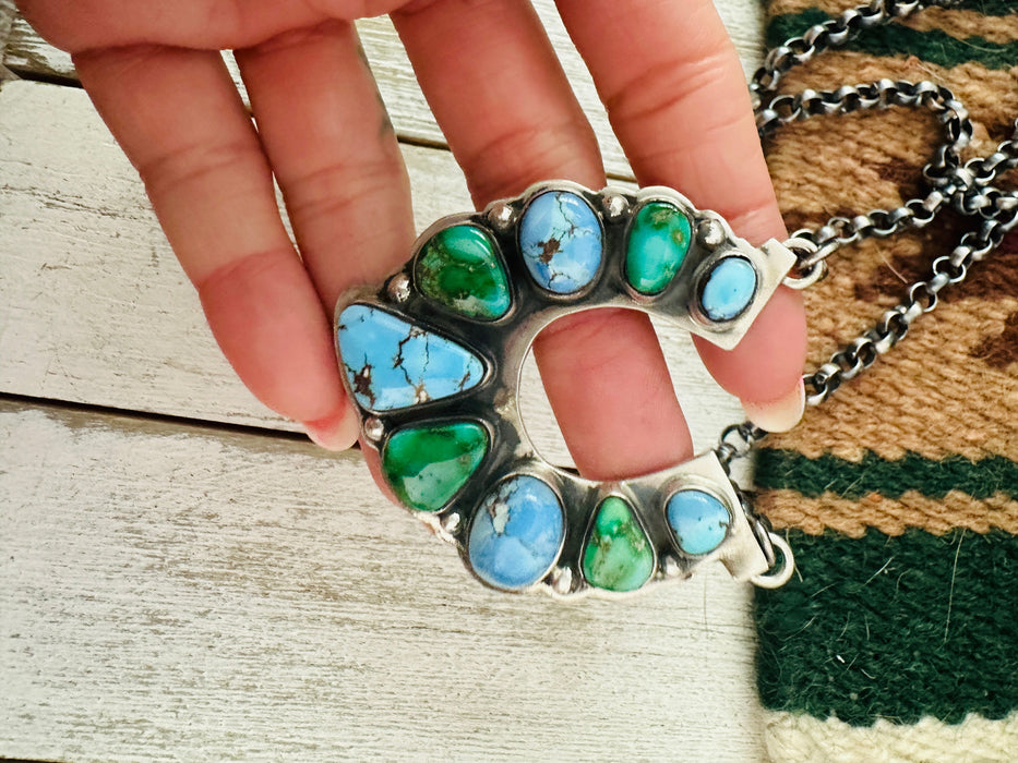 Navajo Turquoise & Sterling Silver Horseshoe Necklace