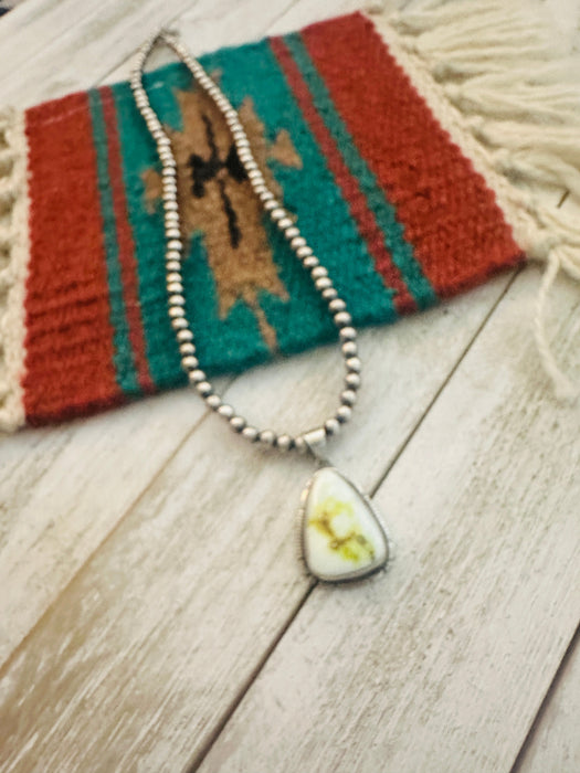Navajo Sterling Silver & Palomino Turquoise Beaded Necklace
