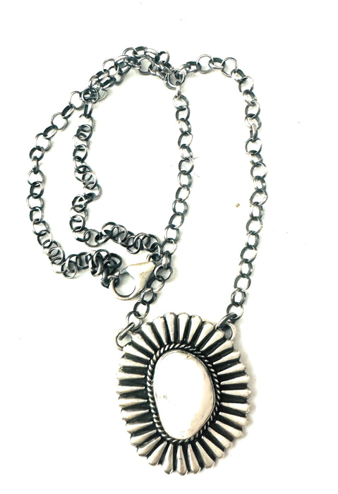 Navajo Sterling Silver & White Buffalo Necklace