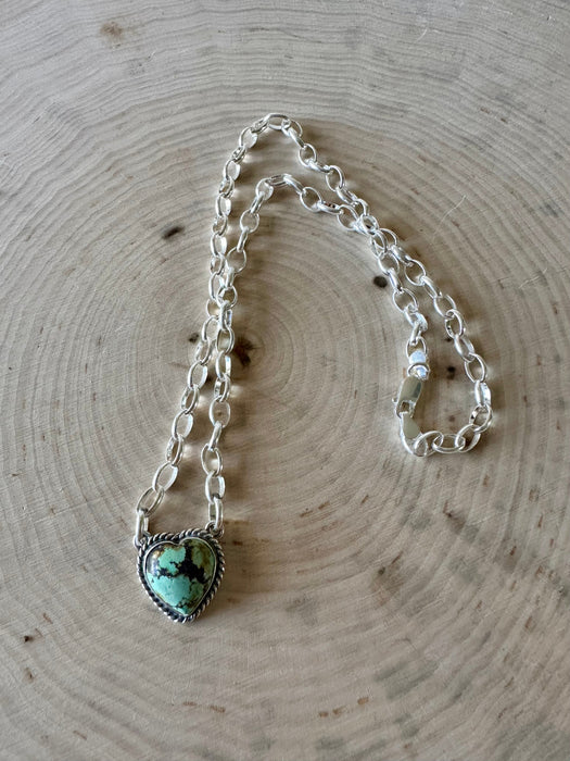 Navajo Sterling Silver & Turquoise Heart Necklace Signed