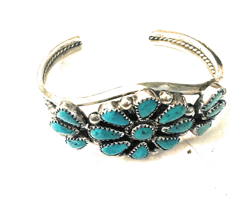 Old Pawn Navajo Sterling Silver & Turquoise Cluster Cuff Bracelet