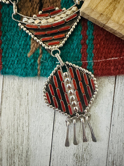 Zuni Sterling Silver & Coral Necklace Set