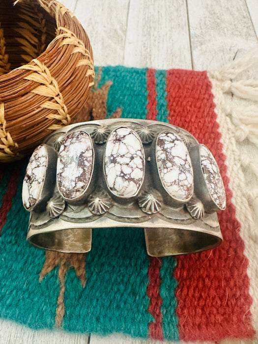 Navajo Wild Horse & Sterling Silver Cuff Bracelet By Chimney Butte