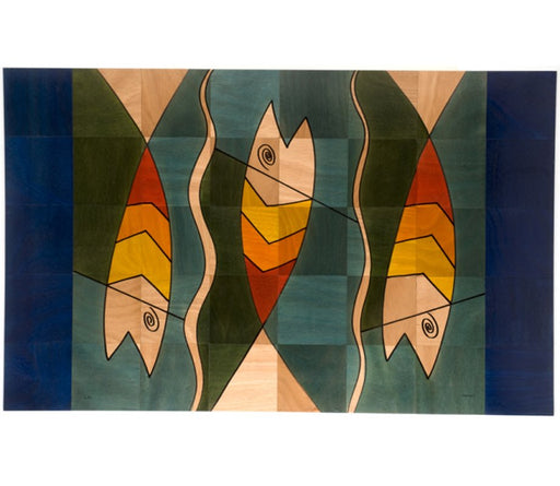 Hand Painted Fishes Wood Floor Mat- Yinish & Yangish by Kakadu Art - Culture Kraze Marketplace.com