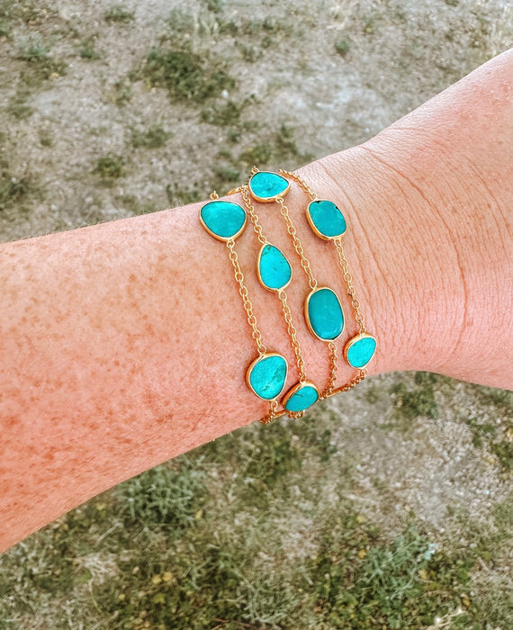 “The Golden Collection” Sonora Sunrise Handmade Natural Turquoise 14k Gold Plated Bracelet