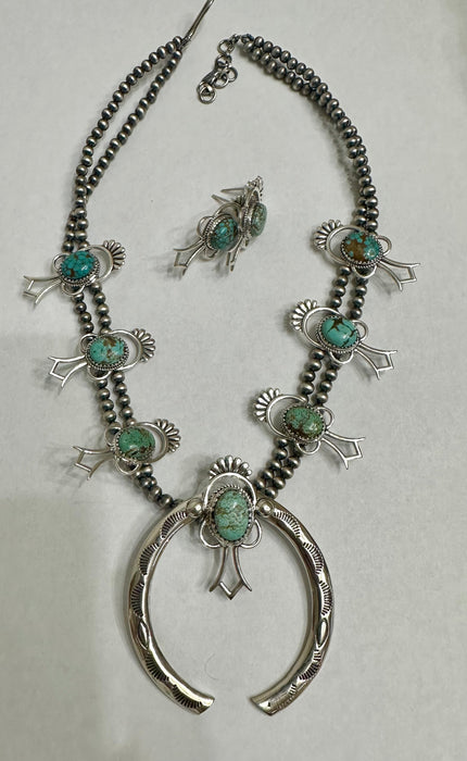 Handmade Sterling Silver, Number 8 Turquoise Squash Blossom Set