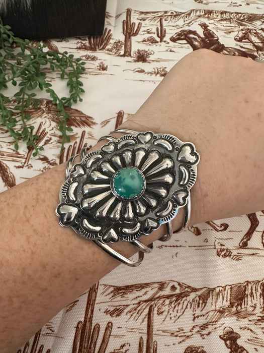 Handmade Sterling Silver & Turquoise Adjustable Concho Cuff Bracelet