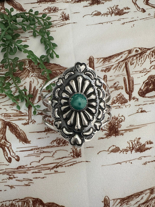 Handmade Sterling Silver & Turquoise Adjustable Concho Cuff Bracelet