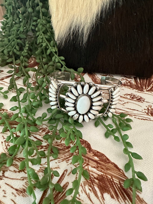 Handmade Sterling Silver & White Buffalo Adjustable Cuff Bracelet