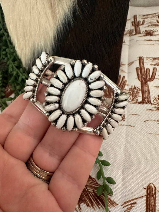 Handmade Sterling Silver & White Buffalo Adjustable Cuff Bracelet