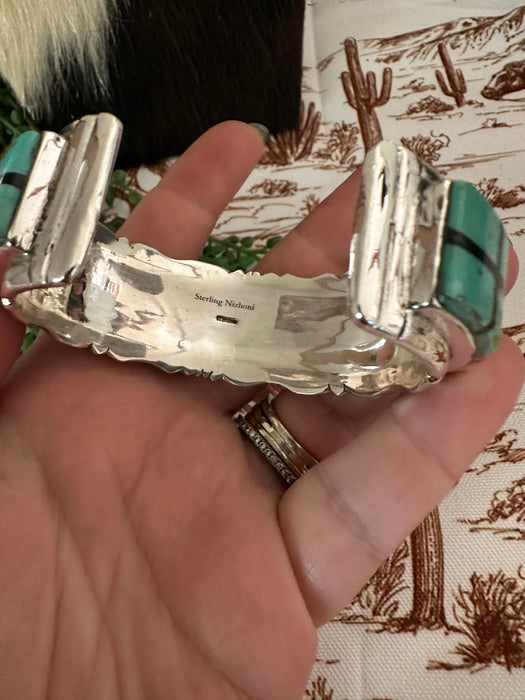 Handmade Sterling Silver Multi Stone Inlay Cuff Bracelet