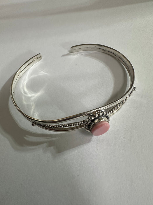 Handmade Sterling Silver & Pink Conch Adjustable Cuff Bracelet
