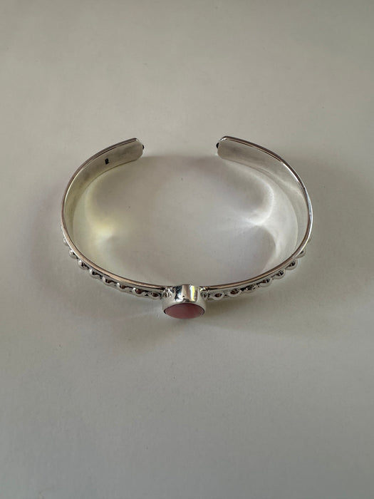 Handmade Sterling Silver & Pink Conch Adjustable Tear Drop Cuff Bracelet