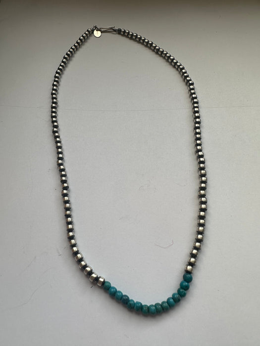 Navajo Dream Weaver  Turquoise & Sterling 4mm Beaded Necklace 20”