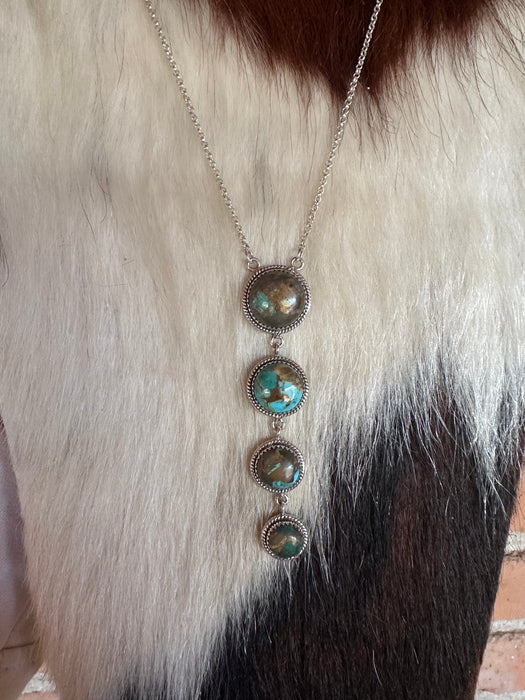 Carribean Breeze Handmade Turquoise & Sterling Silver 4 Stone Drop Necklace