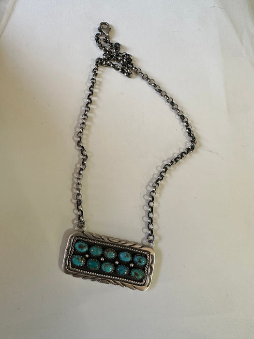 Navajo Sterling Silver & Double Row Turquoise Bar Necklace Signed E. Richard’s