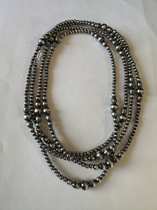 Navajo Pearl Sterling Silver 62 inch Beaded Necklace