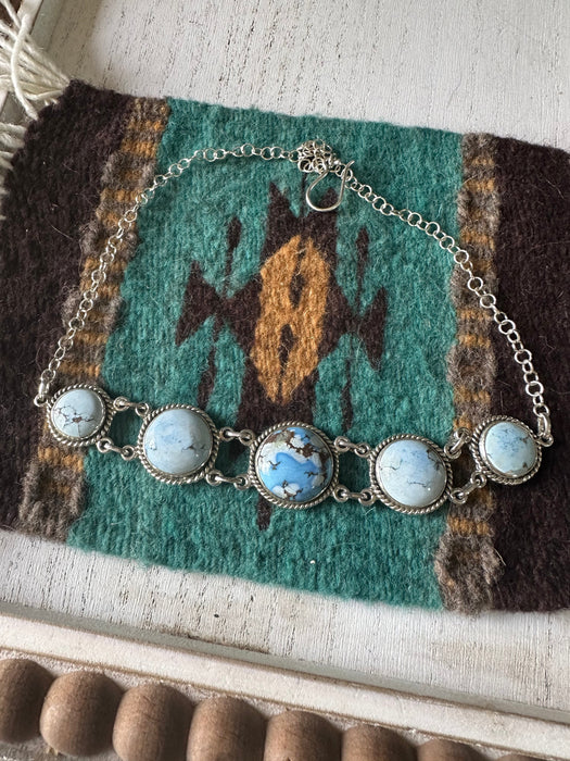 “The Goldie Chokers” Beautiful Handmade Sterling Silver & Golden Hills Turquoise Choker Necklace 16”.