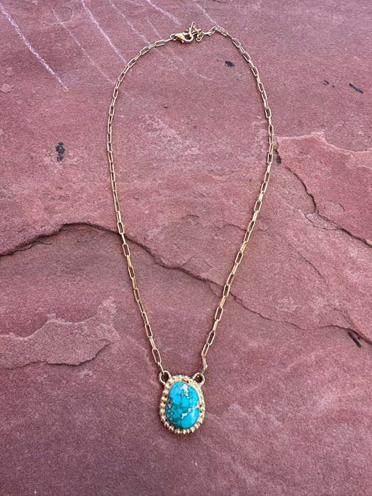 “The Golden Collection” THE OASIS Handmade Natural Turquoise 14k Gold Plated Sterling Silver Necklace
