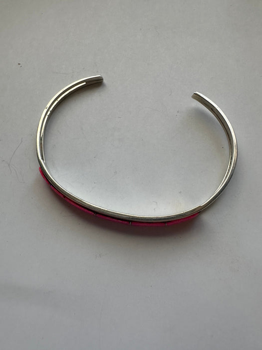 Navajo Sterling Silver & Pink Opal Adjustable Cuff Bracelet Signed