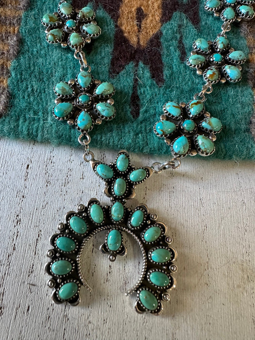 “The Wild West” Handmade Turquoise & Sterling Silver Naja Necklace & Earring Set Signed Nizhoni