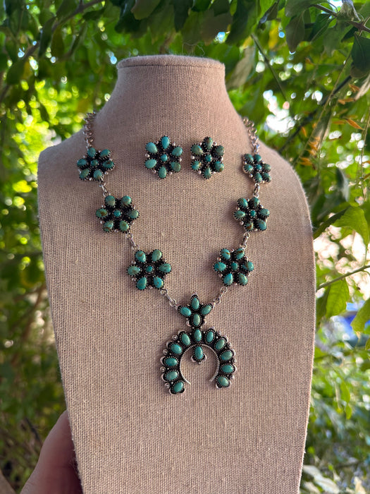 “The Wild West” Handmade Turquoise & Sterling Silver Naja Necklace & Earring Set Signed Nizhoni
