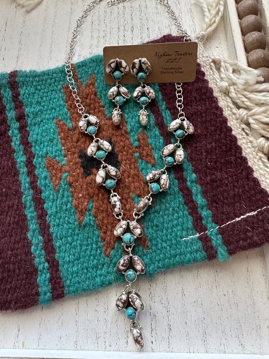 Handmade Sterling Silver, Wild Horse & Turquoise Necklace Earring Set