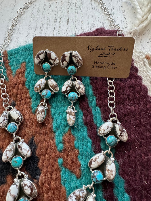 Handmade Sterling Silver, Wild Horse & Turquoise Necklace Earring Set