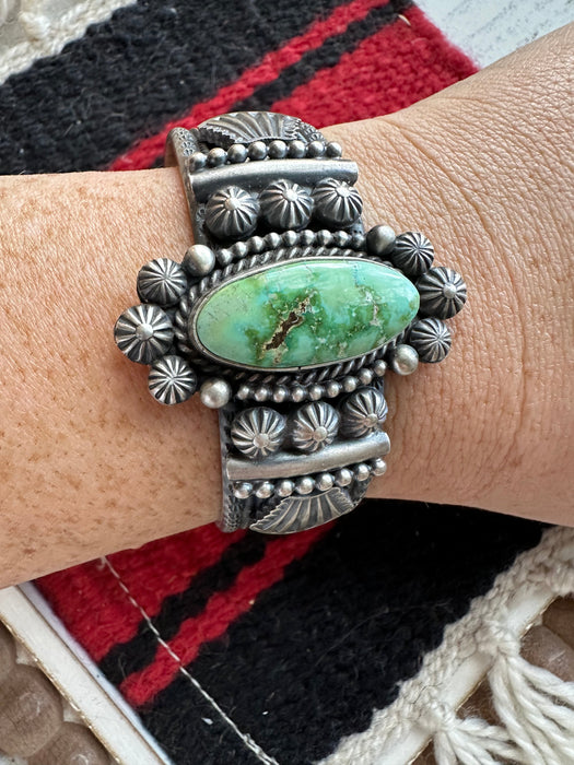 Beautiful Navajo Sterling Sonoran Mountain Turquoise Bracelet Cuff Signed
