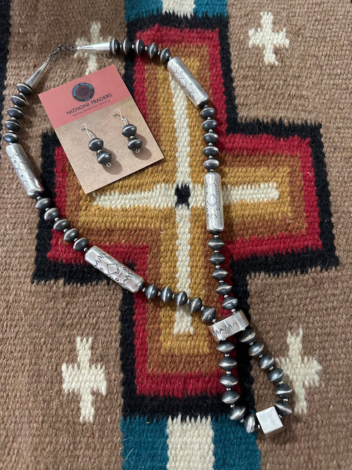 Navajo Sterling Silver Pearl Beaded Jacla Necklace Earring Set - Culture Kraze Marketplace.com