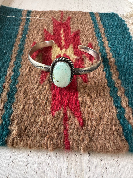 Navajo Single Stone Turquoise And Sterling Silver Cuff Bracelet