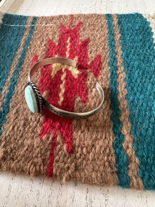 Navajo Single Stone Turquoise And Sterling Silver Cuff Bracelet