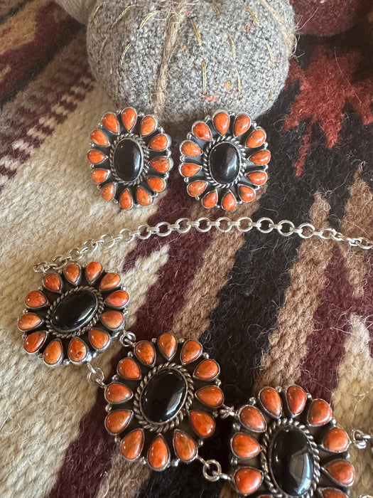 HALLOWEEN COLLECTION Nizhoni Black Onyx, Orange Mojave & Sterling Silver Necklace & Earring Set