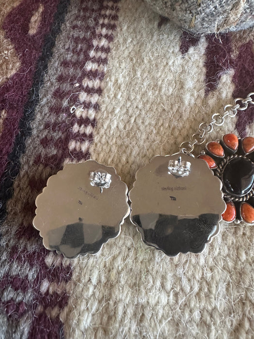 HALLOWEEN COLLECTION Nizhoni Black Onyx, Orange Mojave & Sterling Silver Necklace & Earring Set