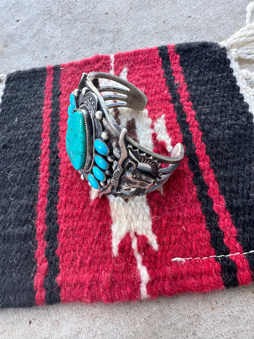 Kevin Billah Navajo Sterling Silver & Turquoise Longhorn Cuff Bracelet Signed