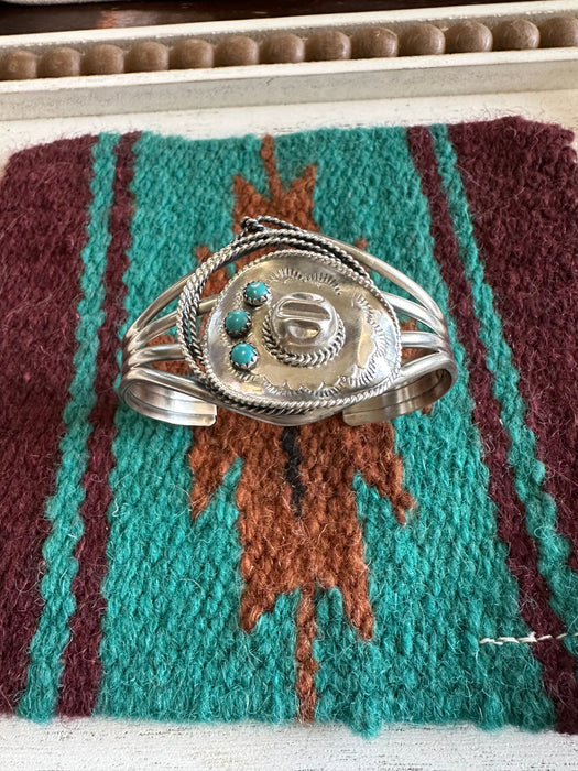 Navajo Cowboy Hat Sterling Silver & Turquoise Cuff Bracelet