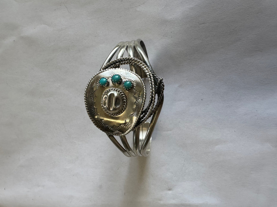 Navajo Cowboy Hat Sterling Silver & Turquoise Cuff Bracelet