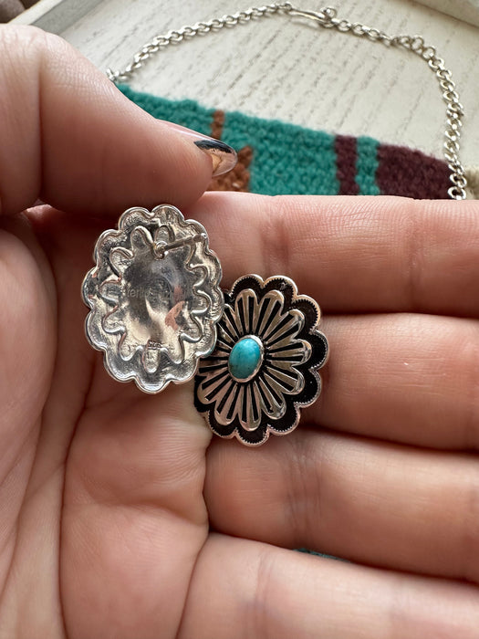 “Hanging Flower” Handmade Sterling Silver & Turquoise Necklace Set