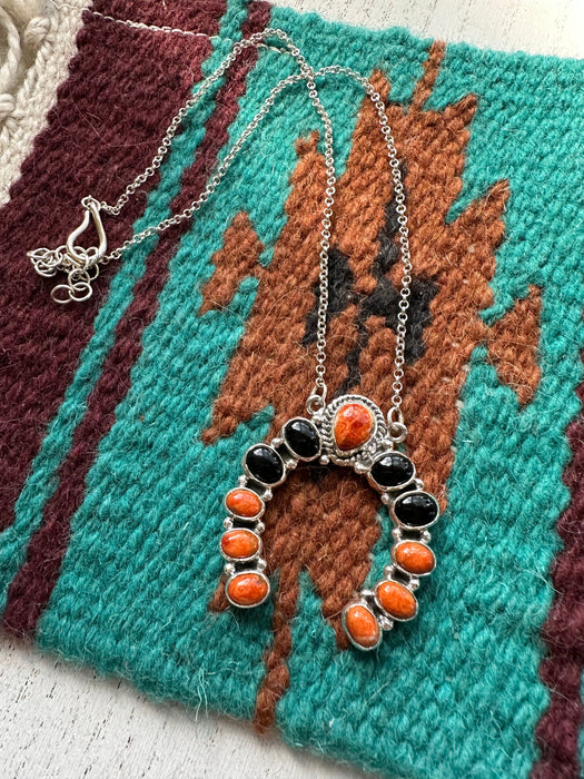 HALLOWEEN COLLECTION Nizhoni Black Onyx, Orange Mojave & Sterling Silver Naja Necklace