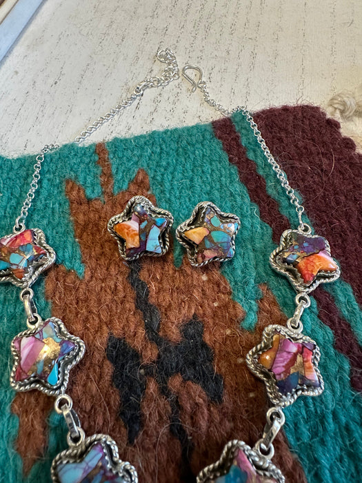 Handmade Sterling Silver & Purple Dream Necklace & Earrings Set Signed Nizhoni