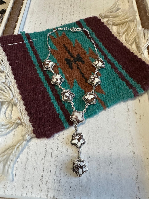 Handmade Sterling Silver & Wild Horse Necklace & Earrings Star Set Signed Nizhoni