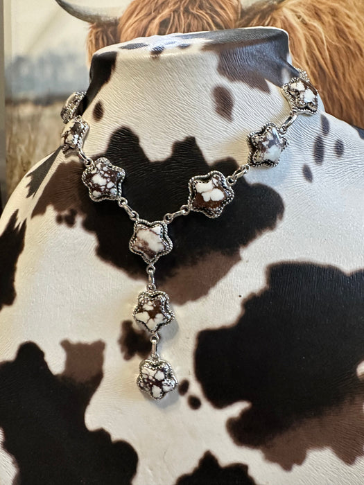Handmade Sterling Silver & Wild Horse Necklace & Earrings Star Set Signed Nizhoni
