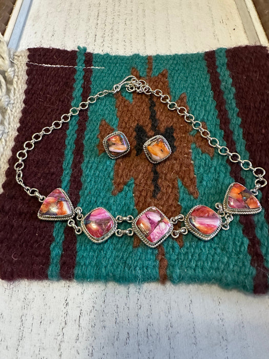 Handmade Sterling Silver & Pink Dream Necklace & Earrings Set Signed Nizhoni