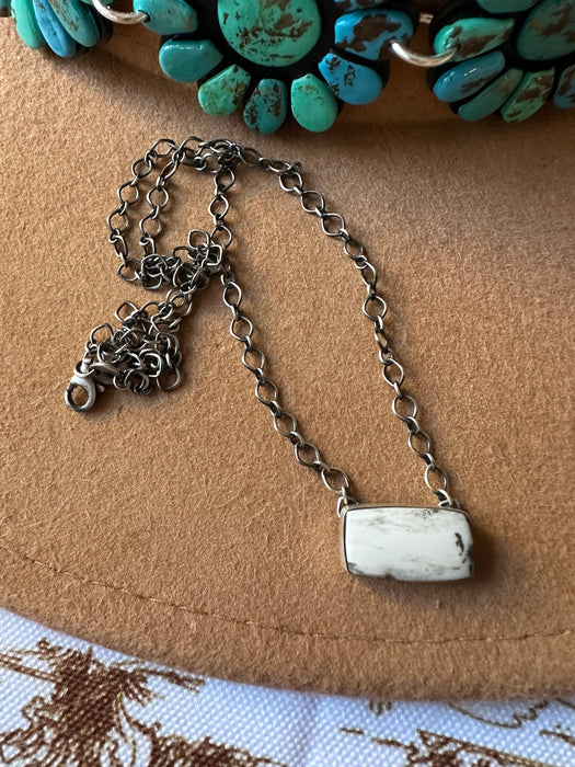 Navajo Sterling Silver & White Buffalo Bar Necklace Signed