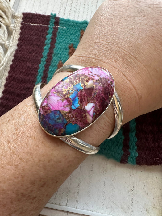 Navajo Purple Mojave And Sterling Silver Cuff Bracelet Signed