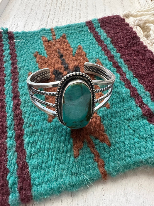 Navajo Old Pawn Turquoise & Sterling Silver Cuff Bracelet Signed Darrin Ingston